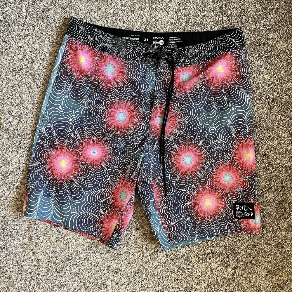 RVCA Swim Trunks Men's 31 Retro ANP Kelsey Brookes Board Shorts Drawstring Surf